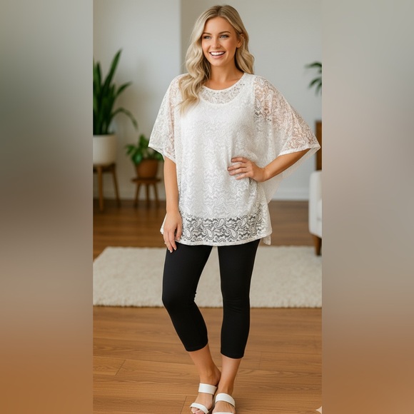 NEW Womens White Lace Top, Elegant Pull Over Kimono - Picture 6 of 8